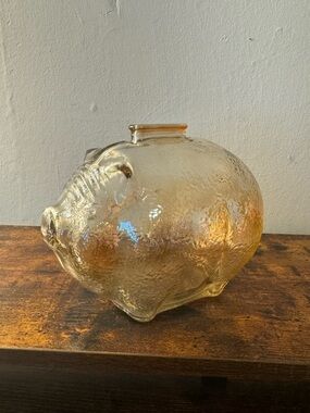Vintage Anchor Hocking Carnival Glass Iridescent Marigold Piggy Bank